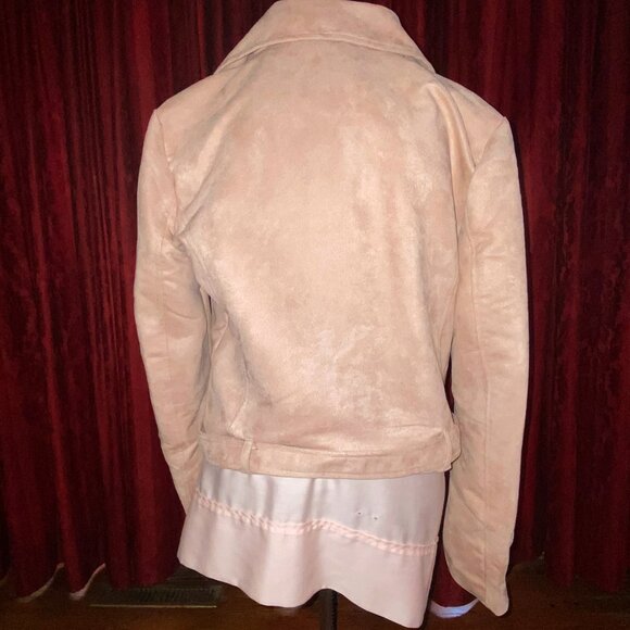 LC Lauren Conrad Runway Faux Suede Moto Jacket, NWT, Beige Taupe, Size 16 - Picture 7 of 10